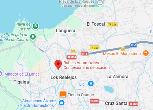 Imagen del mapa donde se ubica Robles Automóviles en los Realejos